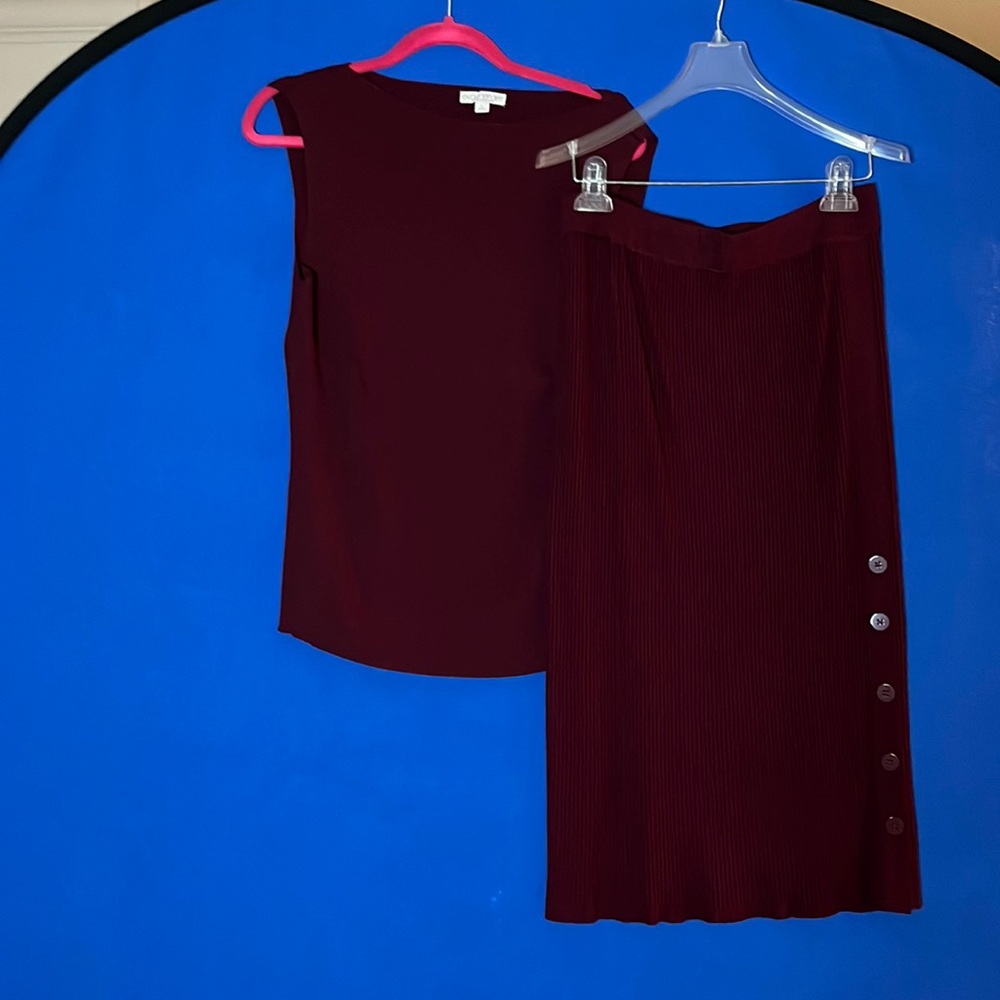 Worn once.  Beautiful Eva Mendes sweater set; size Large. Beautiful burgundy.